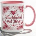 Nachbarin Tasse Spruch Nachbarin mit Herz – Geschenk für Nachbarin Geburtstag Einzug Umzug Danke Abschied – Liebevolle Kaffeetasse Blumen Muster – Keramik Becher Weiß Rosa 330ml