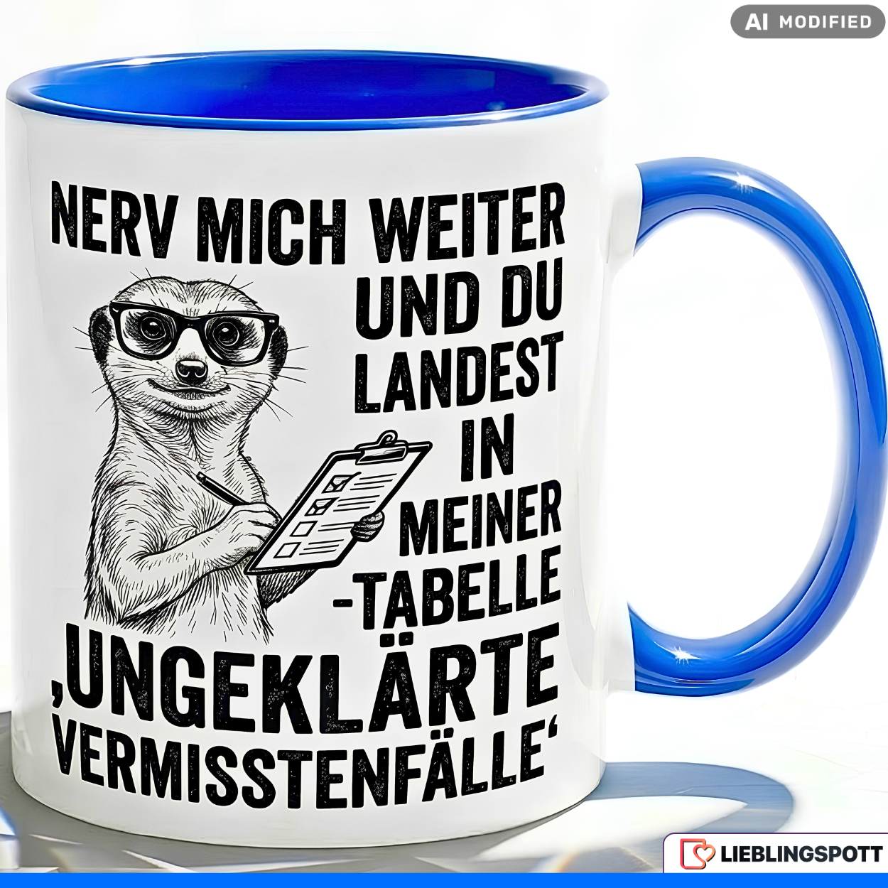 Erdmännchen Tasse Spruch Büro Geschenk Kollege Schwarzer Becher 330ml