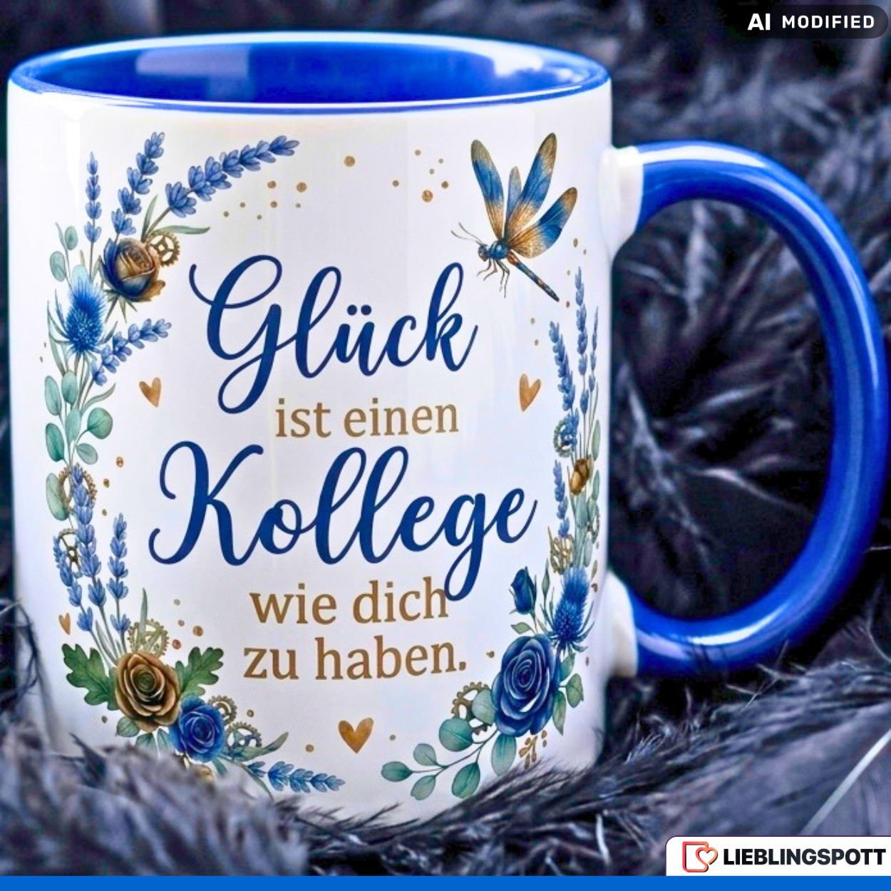 Kollege Tasse Spruch Glück Geschenk Abschied Danke Büro Blau Becher 330ml
