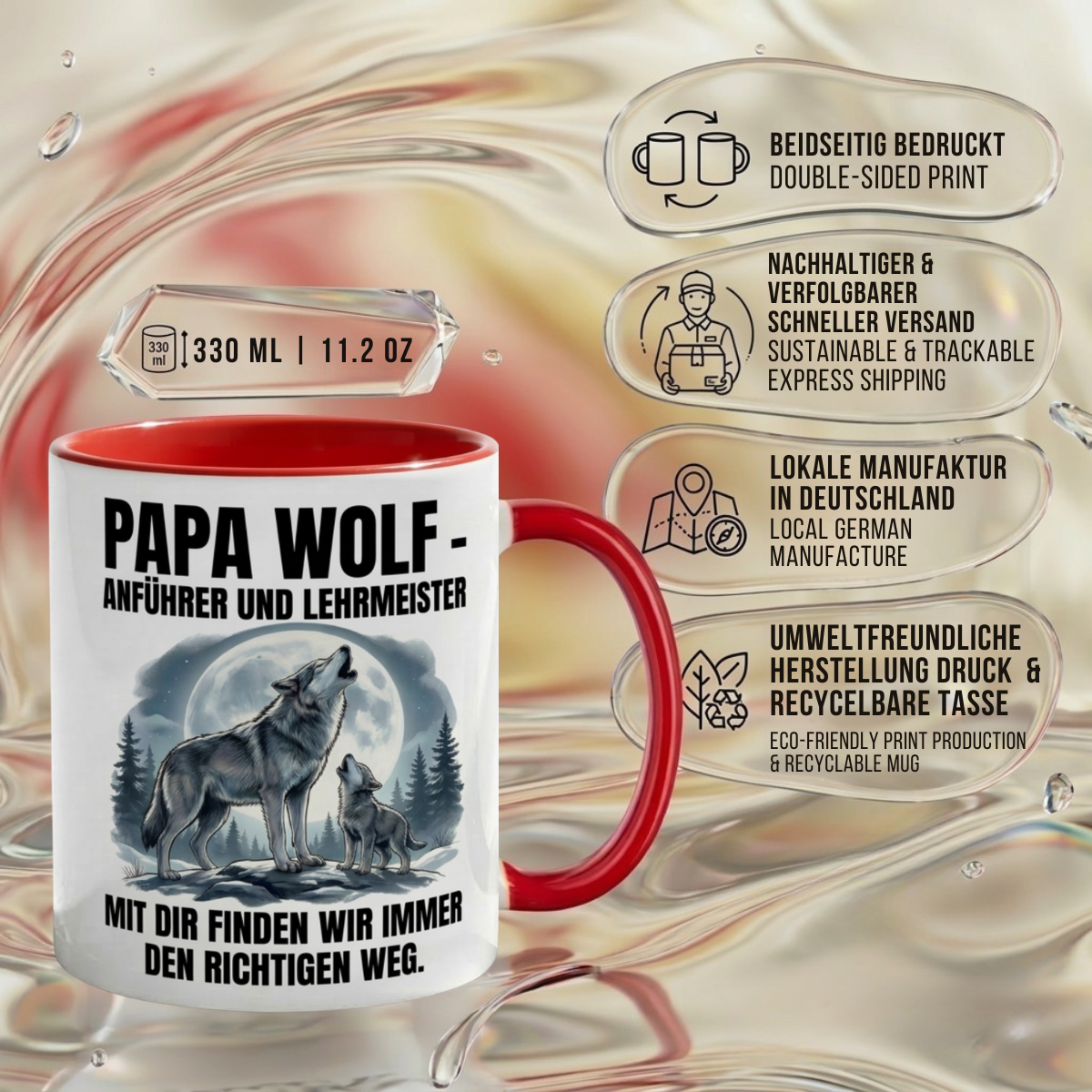 Papa Wolf Tasse als Geschenk Vatertag, Geburtstag Vater Anführer, Kaffee Becher