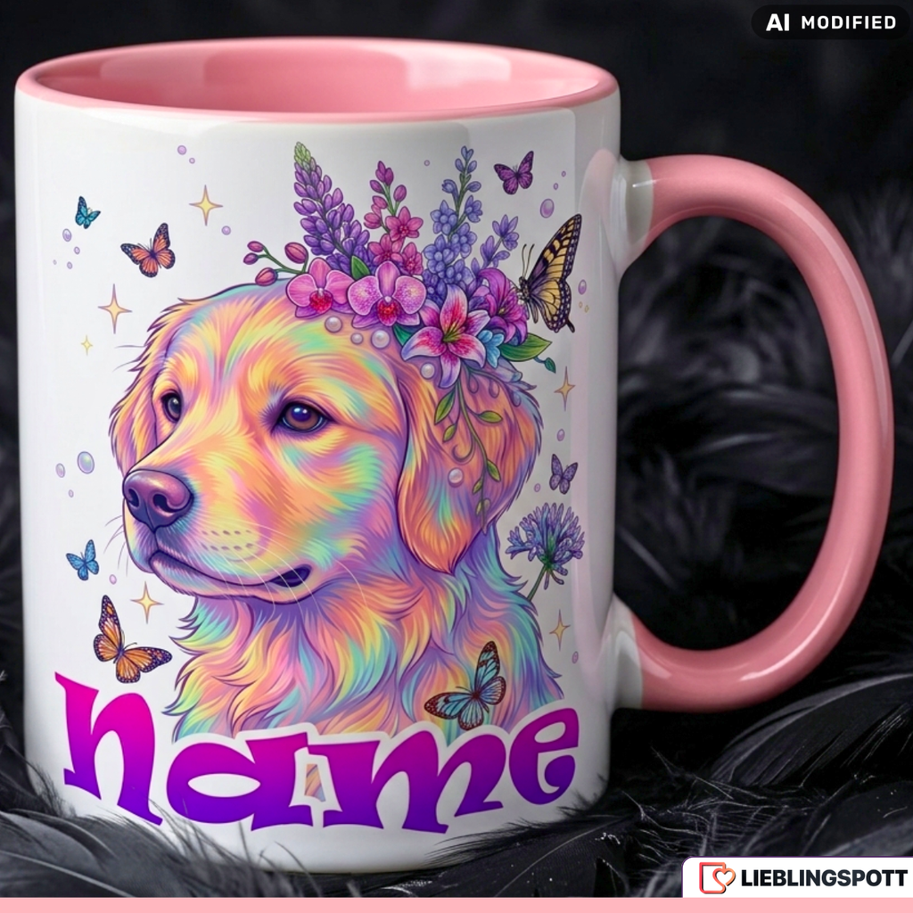 Hund Tasse Name personalisiert Geschenk Mädchen Rosa Becher 330ml