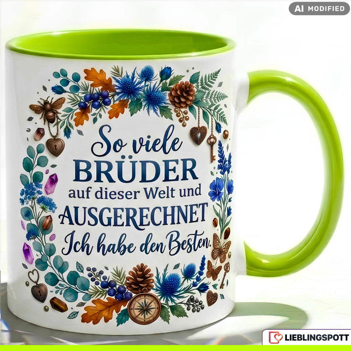 Bruder Tasse Spruch Bester Geschenk Geburtstag Grün Becher 330ml