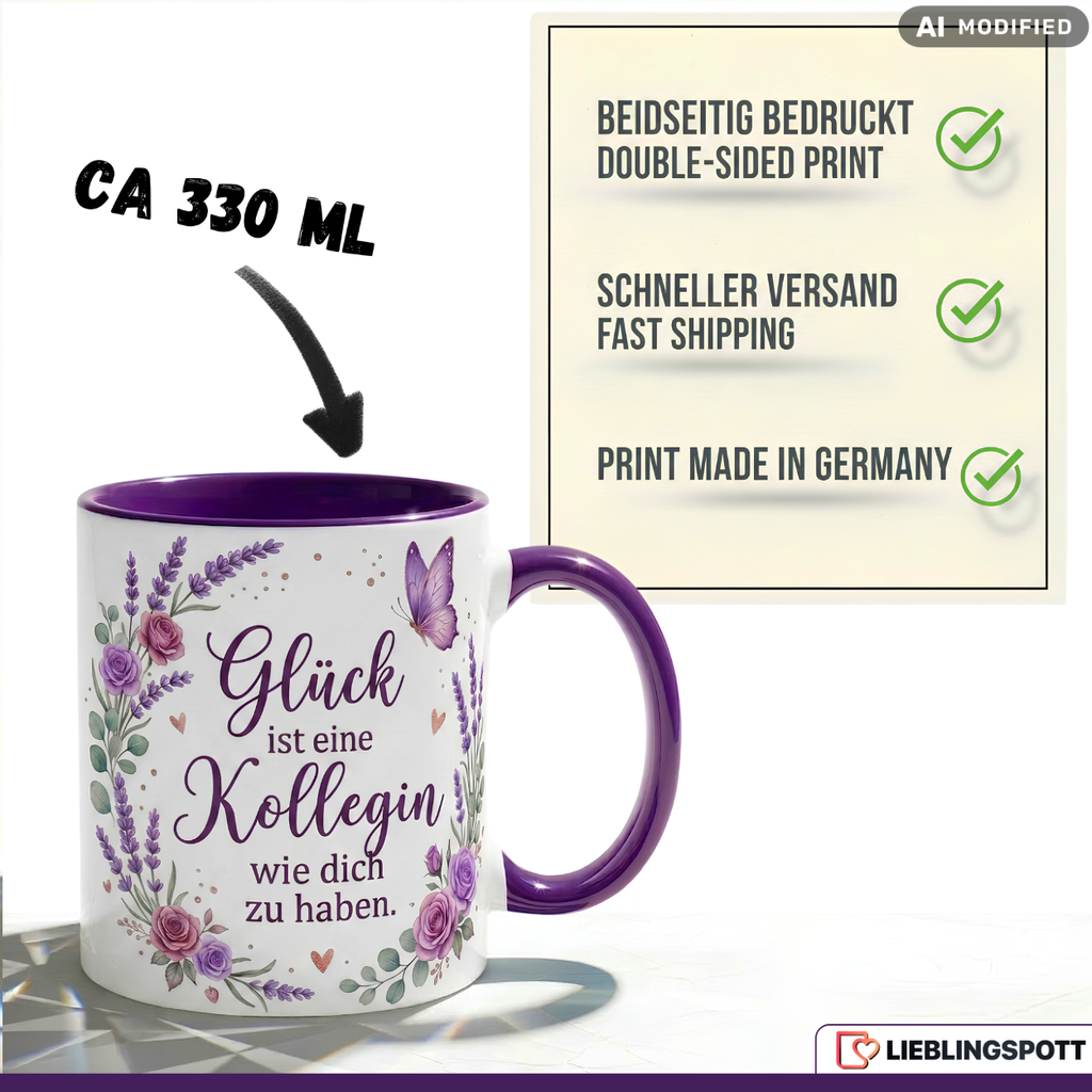 Kollegin Tasse Spruch Dankeschön Büro Geschenk Lila Becher 330ml