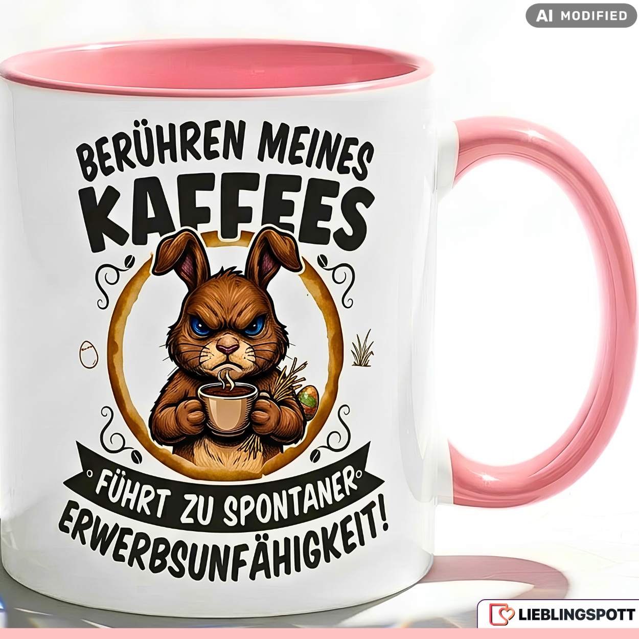 Lustige Hase Tasse Spruch Berühren meines Kaffees führt zu spontaner Erwerbsunfähigkeit – Witzige Kaffeetasse Büro Arbeit Job Humor Morgenmuffel – Geschenk Kollegen – Keramik Becher 330ml