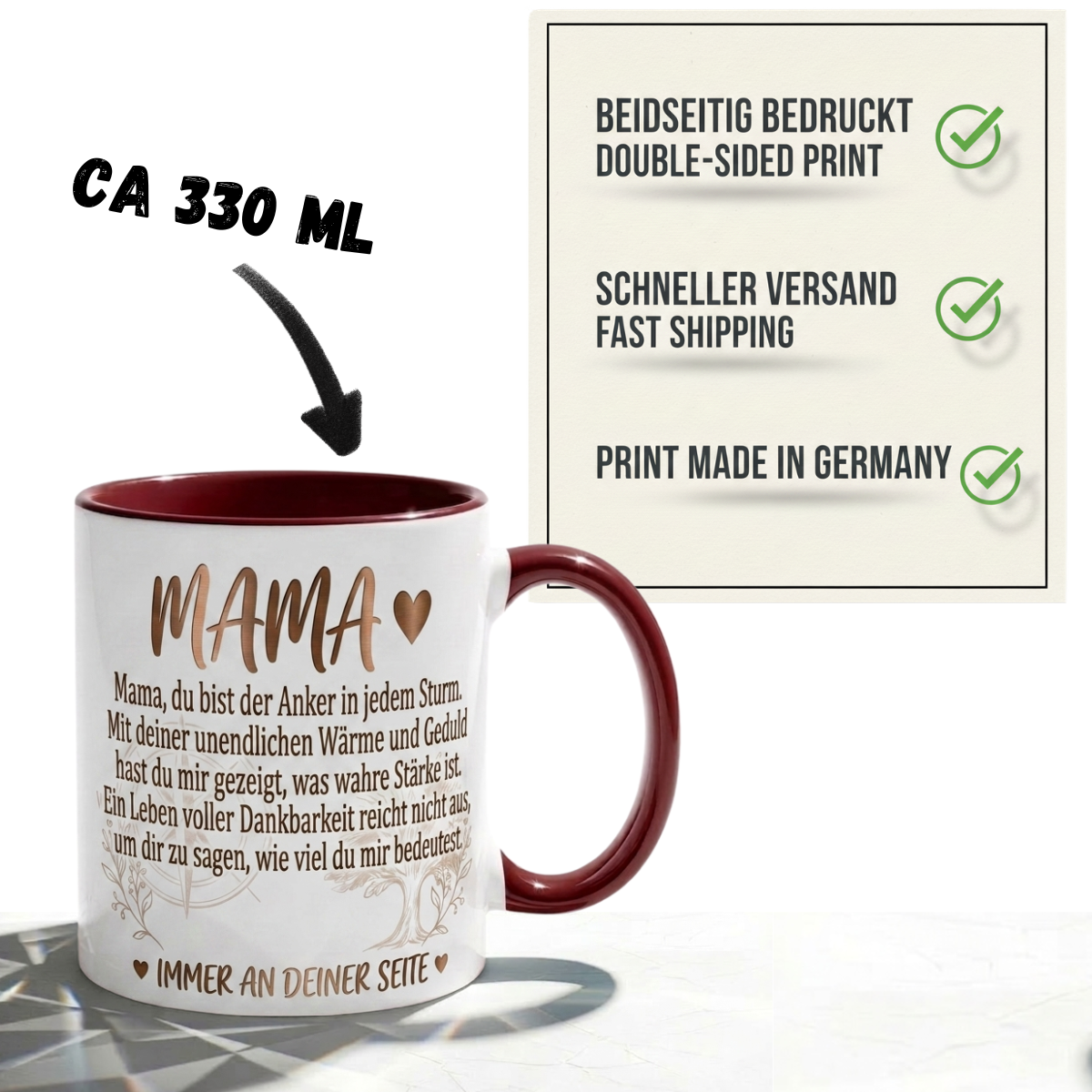 Mama Tasse Spruch Du bist mein Licht und meine Zuflucht Hab dich lieb – Geschenk für Mutter Muttertag Geburtstag Danke Weihnachten – Kaffeetasse Keramik Becher  330ml