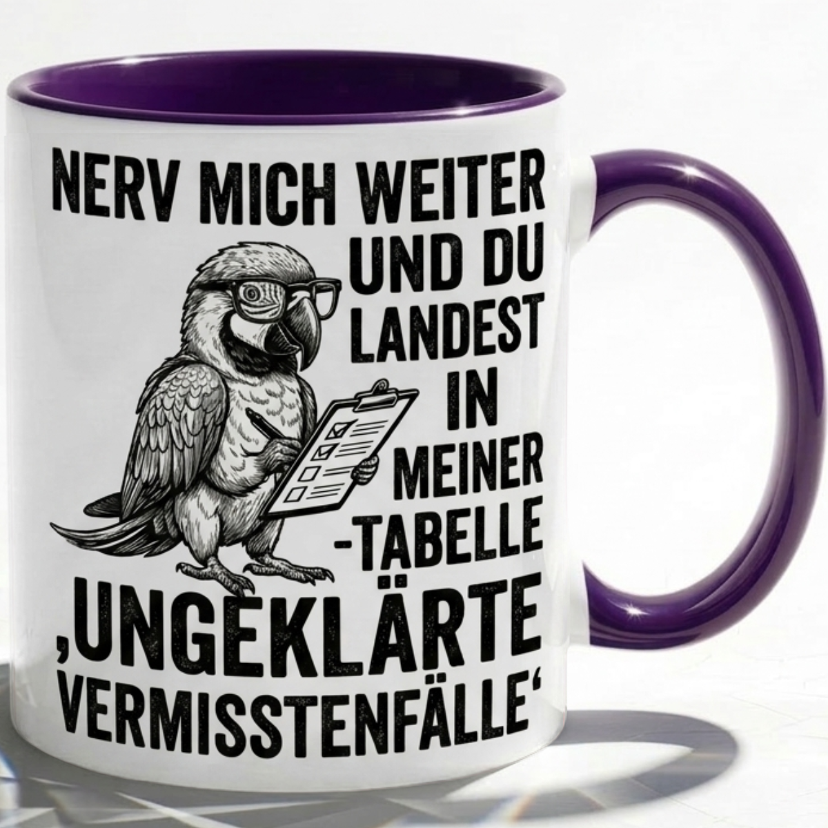 Lustige Papagei Tasse Spruch Nerv mich weiter und du landest in meiner Tabelle – Witzige Kaffeetasse Büro Arbeit Job Finanzen Controlling – Geschenk Kollegen – Keramik 330ml