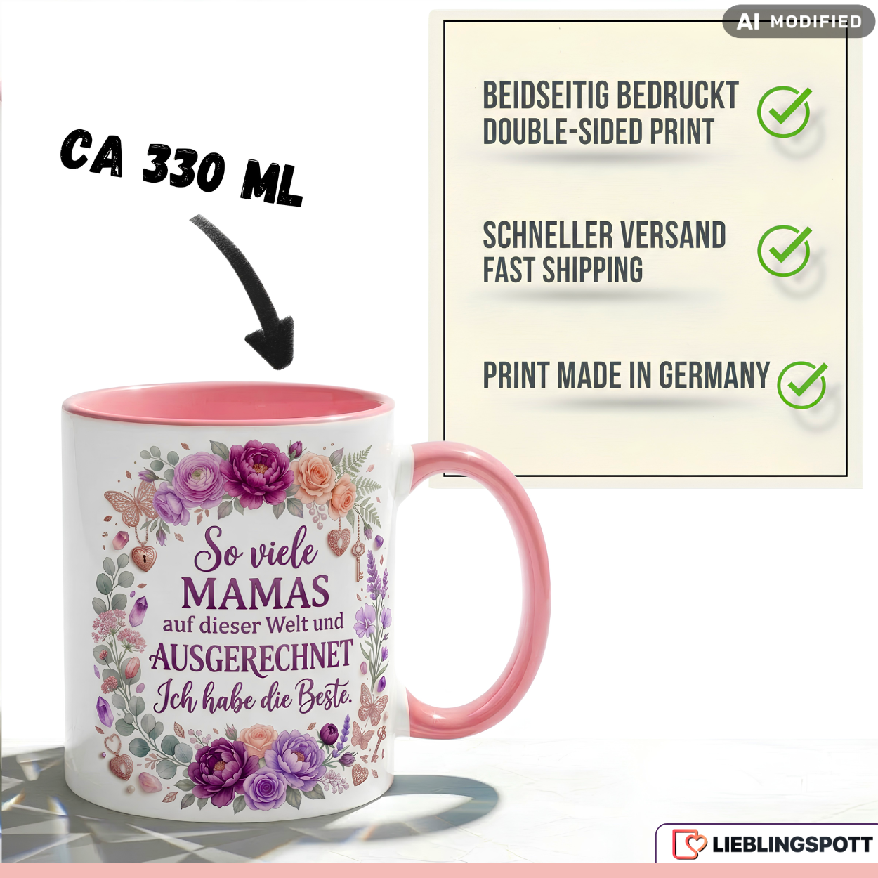Mama Tasse Spruch Beste Geschenk Danke Geburtstag Rosa Becher 330ml