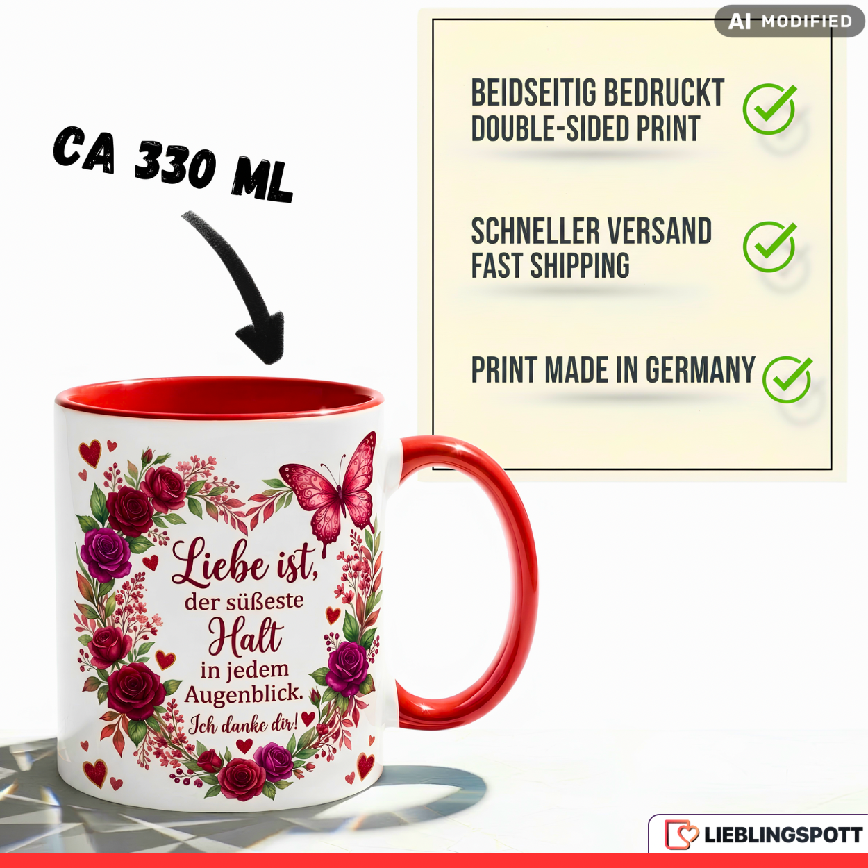 Liebe Tasse Spruch Halt Geschenk Danke Jahrestag Valentinstag Rot Becher 330ml