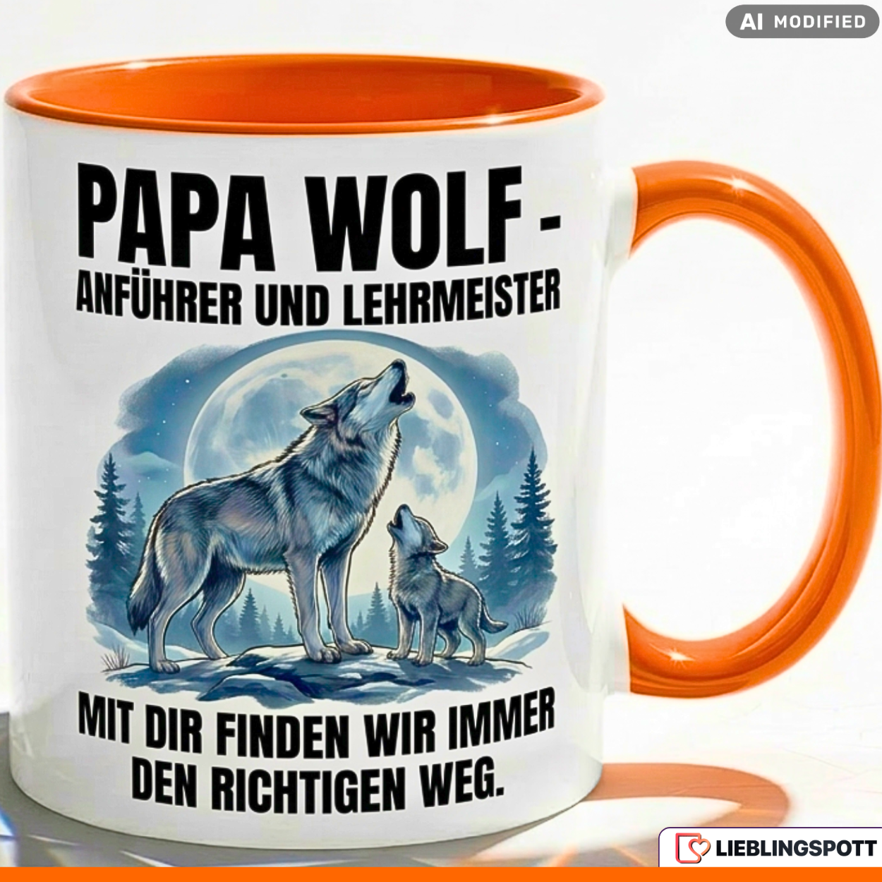 Papa Wolf Mug Saying Father's Day Gift Blue Mug 330ml