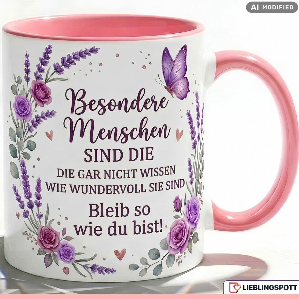 Besondere Menschen Tasse Spruch Wundervoll Geschenk Lila Becher 330ml