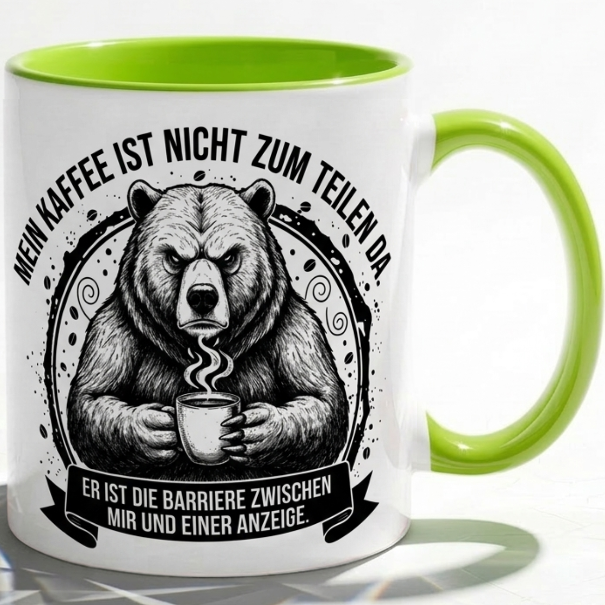 Tasse Spruch Mein Kaffee ist nicht zum Teilen da Barriere Anzeige – Witzige Kaffeetasse Büro Arbeit Job Humor Morgenmuffel – Geschenk Kollegen – Keramik Becher 330ml