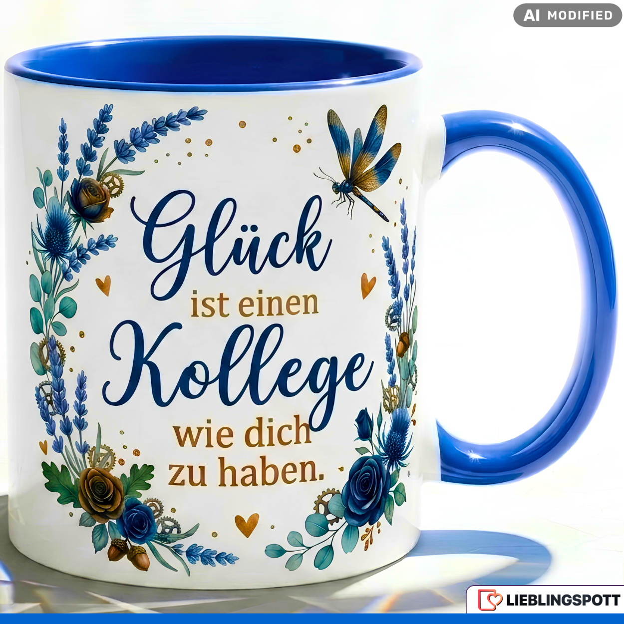 Kollege Tasse Spruch Glück Geschenk Abschied Danke Büro Blau Becher 330ml