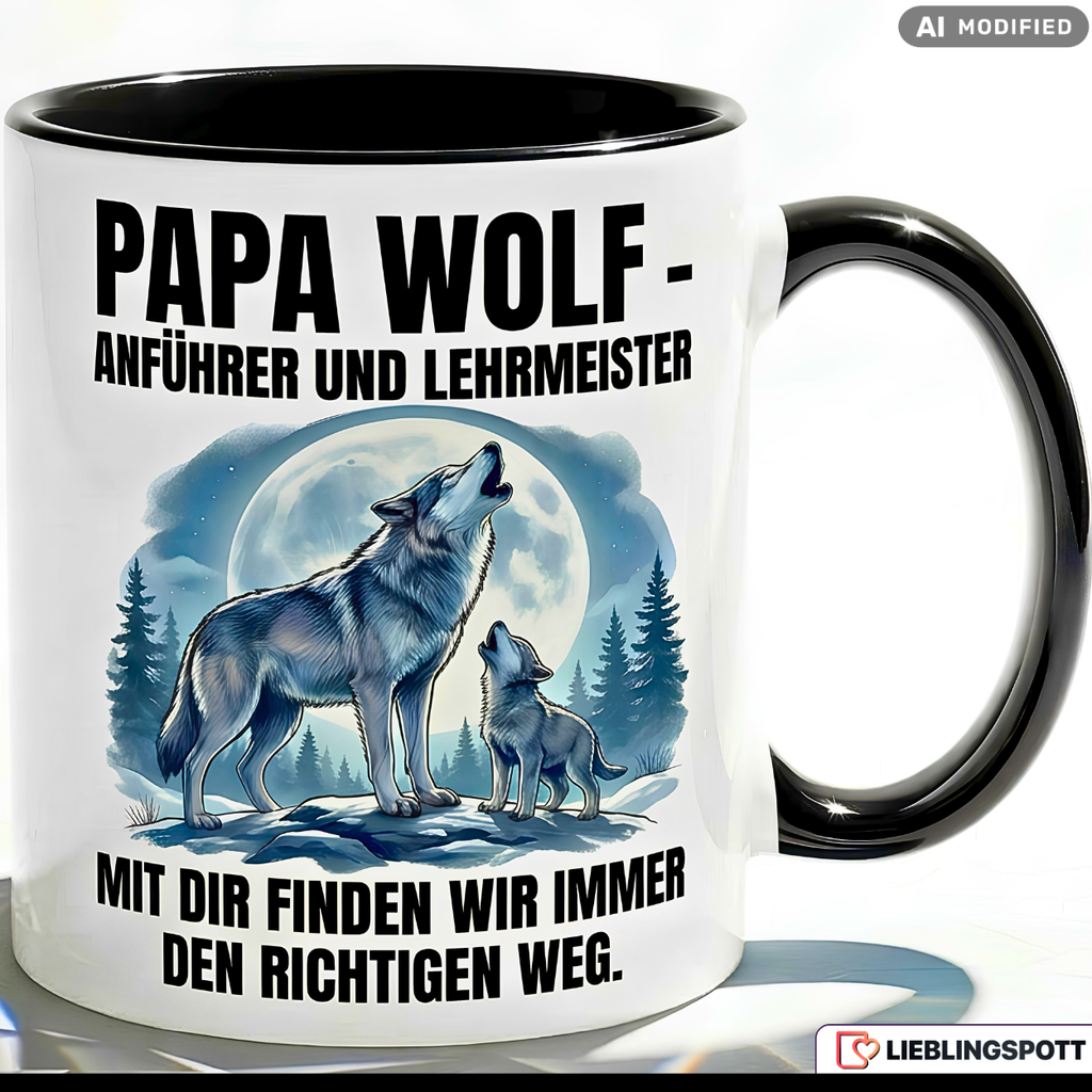 Papa Wolf Tasse Spruch Vatertag Geschenk Blauer Becher 330ml
