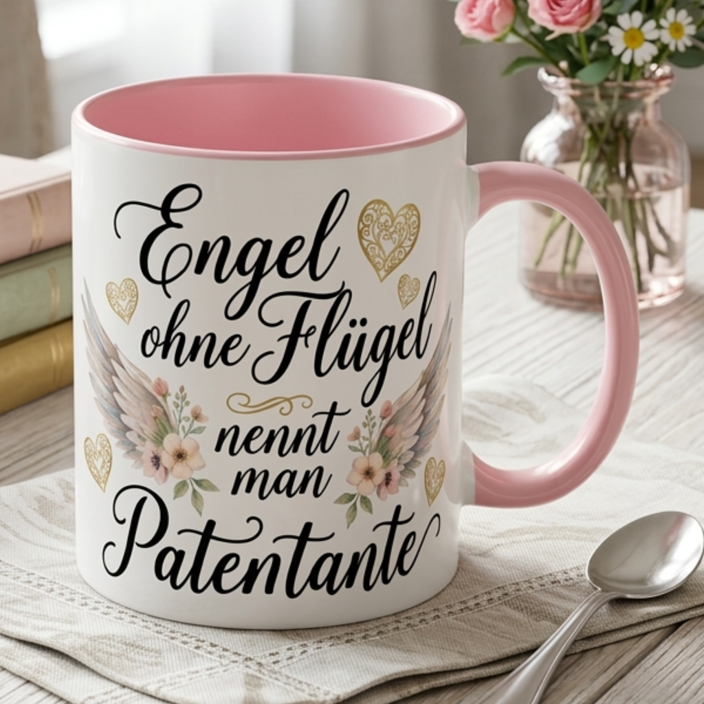 Patentante Tasse mit Spruch Engel ohne Flügel nennt man Patentante – Geschenk für Tante Geburtstag Weihnachten Taufe – Liebevolle Kaffeetasse Beste Goli – Keramik Becher 330ml