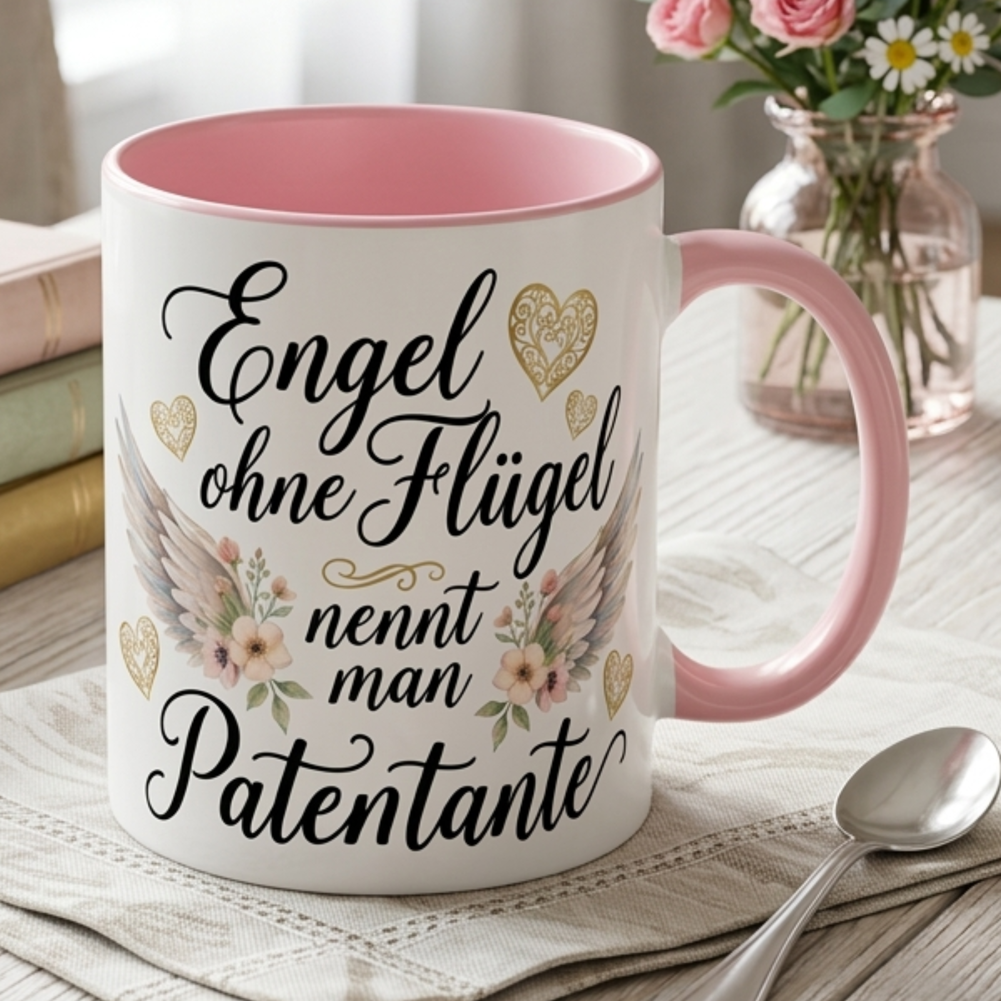 Patentante Tasse mit Spruch Engel ohne Flügel nennt man Patentante – Geschenk für Tante Geburtstag Weihnachten Taufe – Liebevolle Kaffeetasse Beste Goli – Keramik Becher 330ml