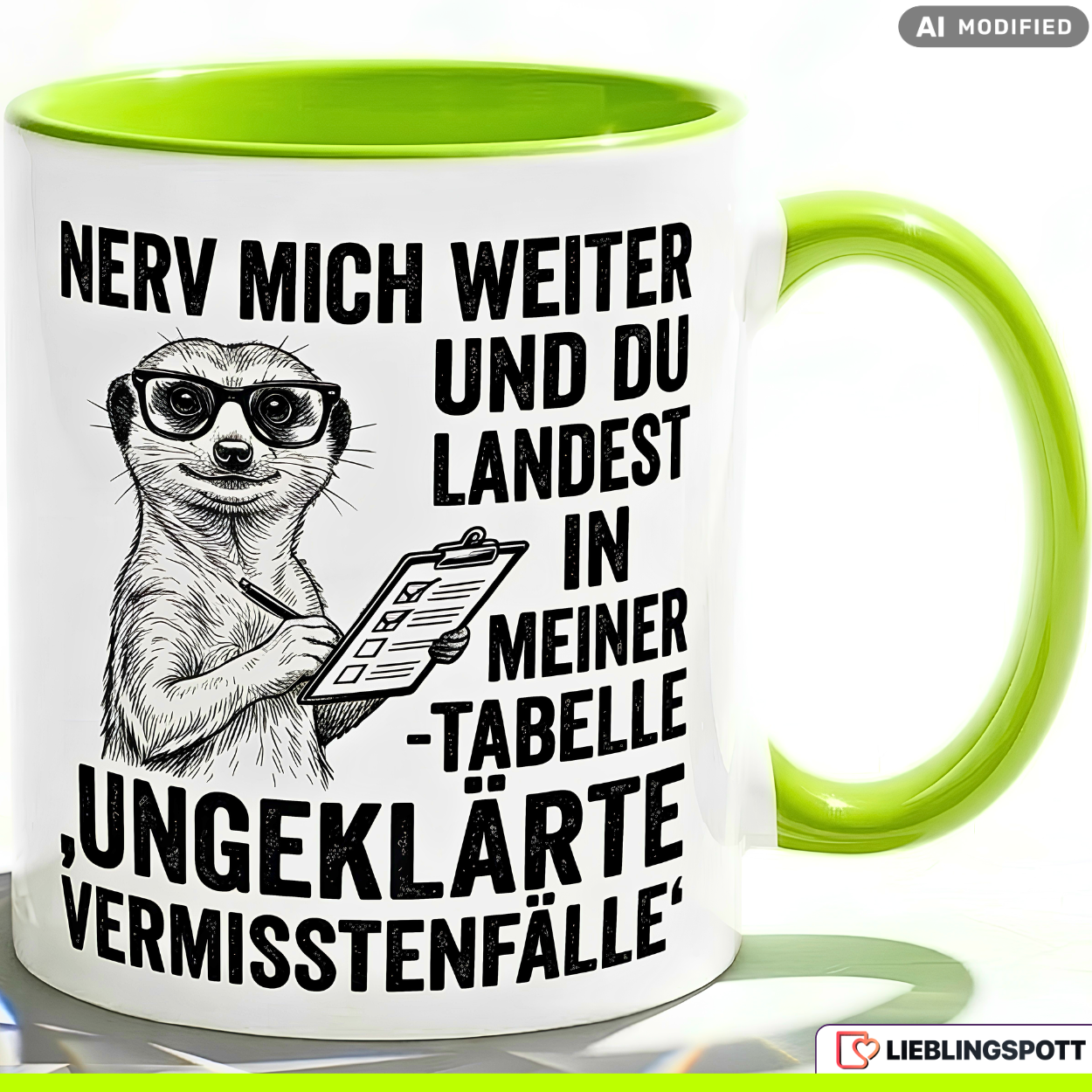 Erdmännchen Tasse Spruch Büro Geschenk Kollege Schwarzer Becher 330ml