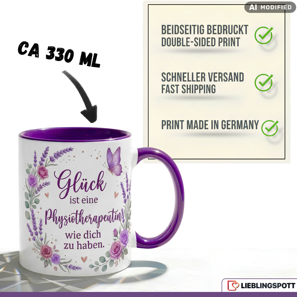 Physiotherapeutin Tasse Spruch Dankeschön Geschenk Lila Becher 330ml