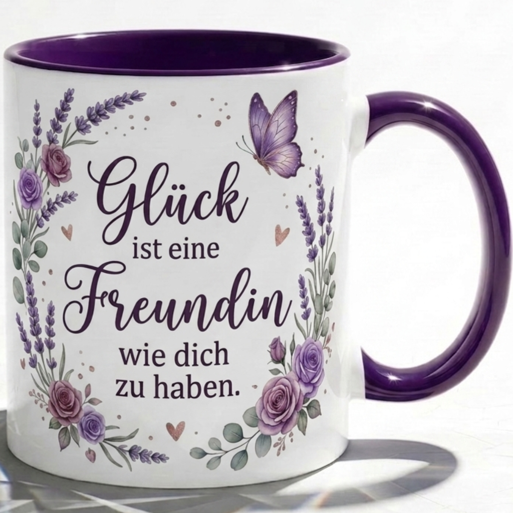 Freundin Tasse Spruch Glück ist eine Freundin wie dich zu haben – Geschenk für beste Freundin Geburtstag Danke Weihnachten Abschied – Kaffeetasse Lavendel – Becher Weiß Lila 330ml