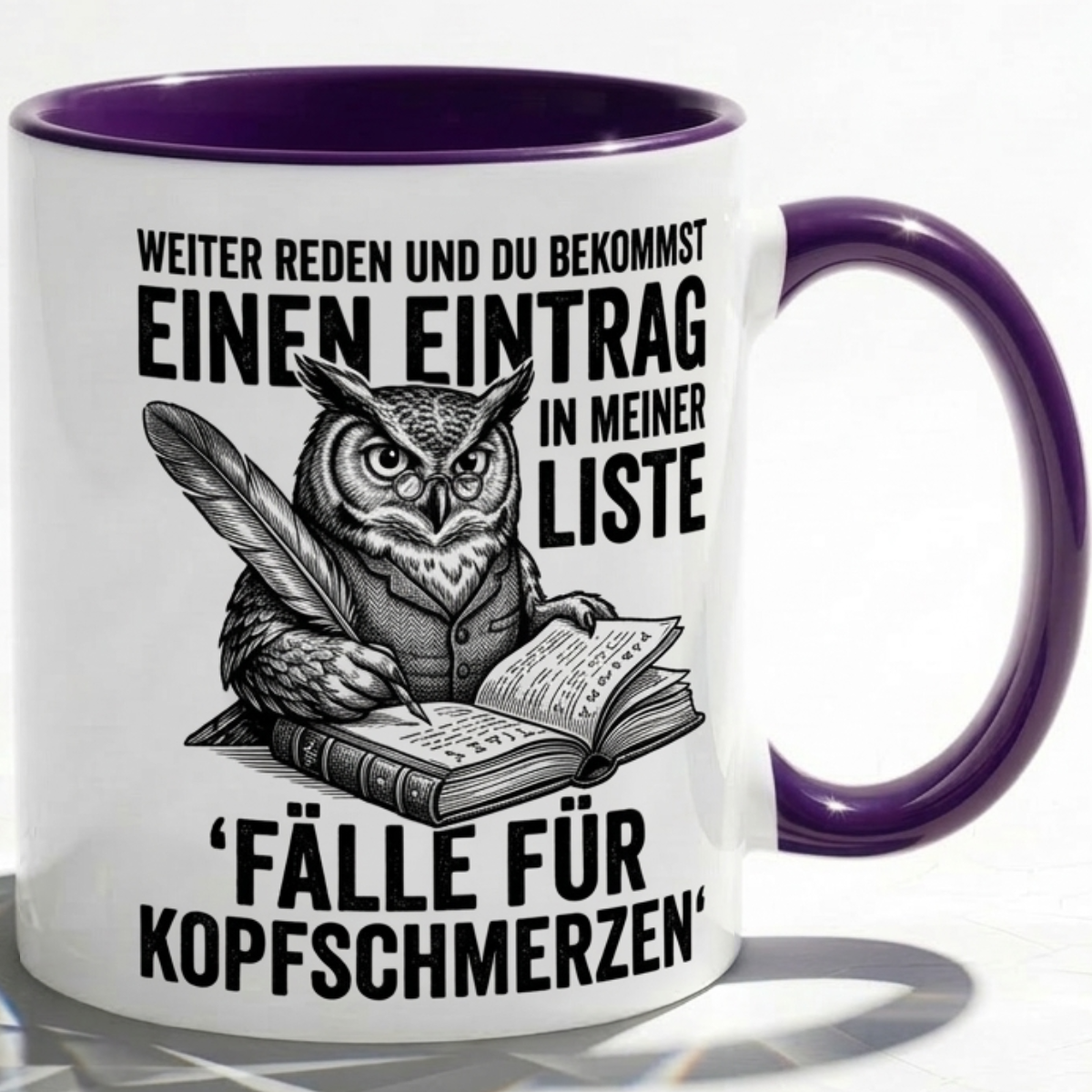 Lehrer Tasse Spruch Weiter reden und du bekommst einen Eintrag in meiner Liste – Lustiges Geschenk Kollegen Büro Humor Eule – Kaffeetasse Sarkasmus – Keramik Becher Weiß Rot Dunkelrot 330ml