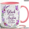 Ärztin Tasse Spruch Glück Geschenk Danke Geburtstag Rosa Becher 330ml