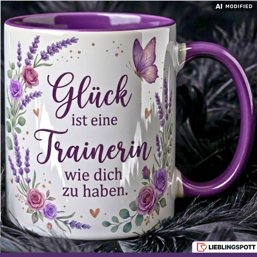 Trainerin Tasse Spruch Glück Geschenk Danke Geburtstag Lila Becher 330ml