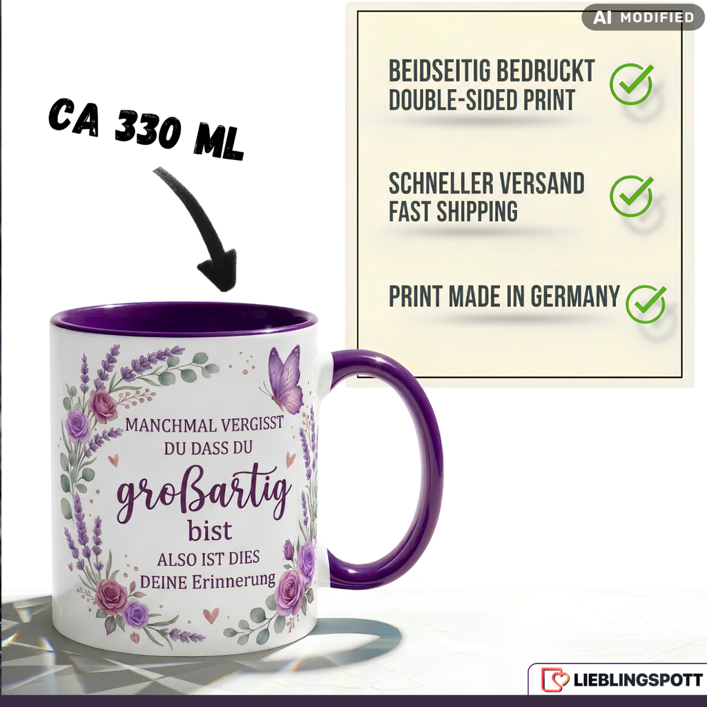 Großartig Tasse Spruch Motivation Geschenk Freundin Lila Becher 330ml