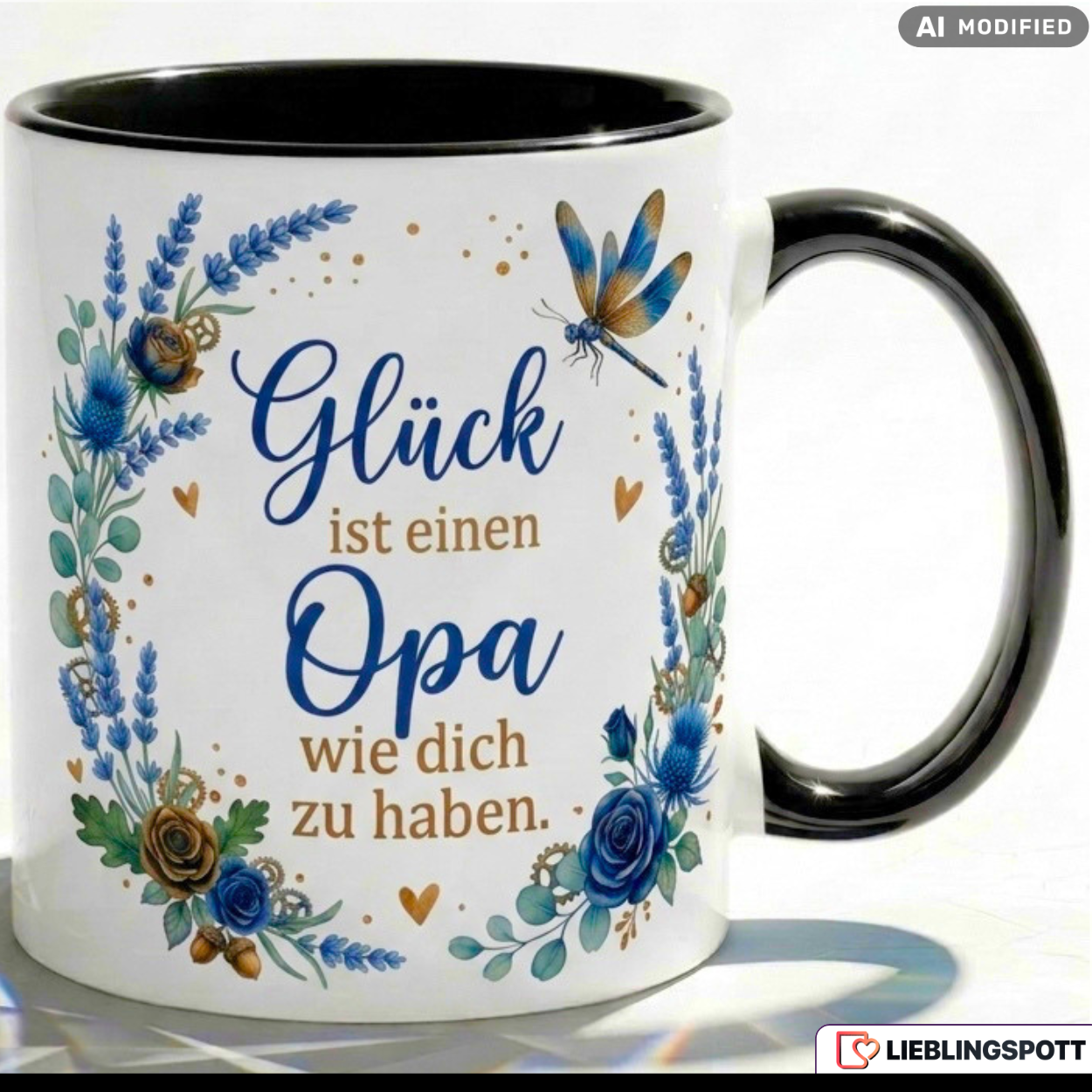 Opa Tasse Spruch Glück Geschenk Vatertag Geburtstag Blau Becher 330ml