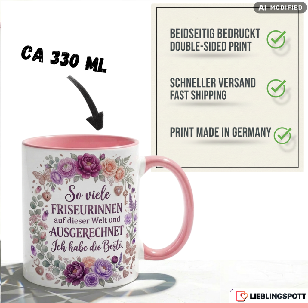 Friseurin Tasse Spruch Beste Geschenk Danke Geburtstag Rosa Becher 330ml
