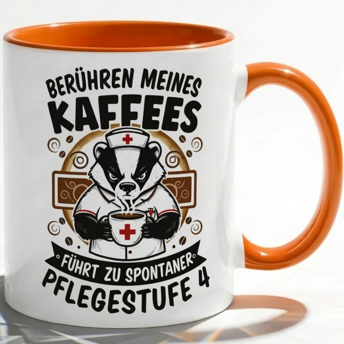 Dachs Krankenschwester Büro Kaffeetasse Pflegestufe 4 als Geschenk Kollegen mit Humor