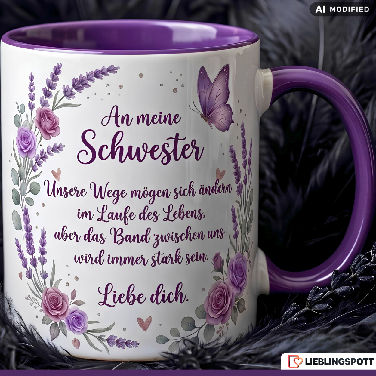 Schwester Tasse Spruch Wege Geschenk Danke Geburtstag Lila Kaffeetasse 330ml