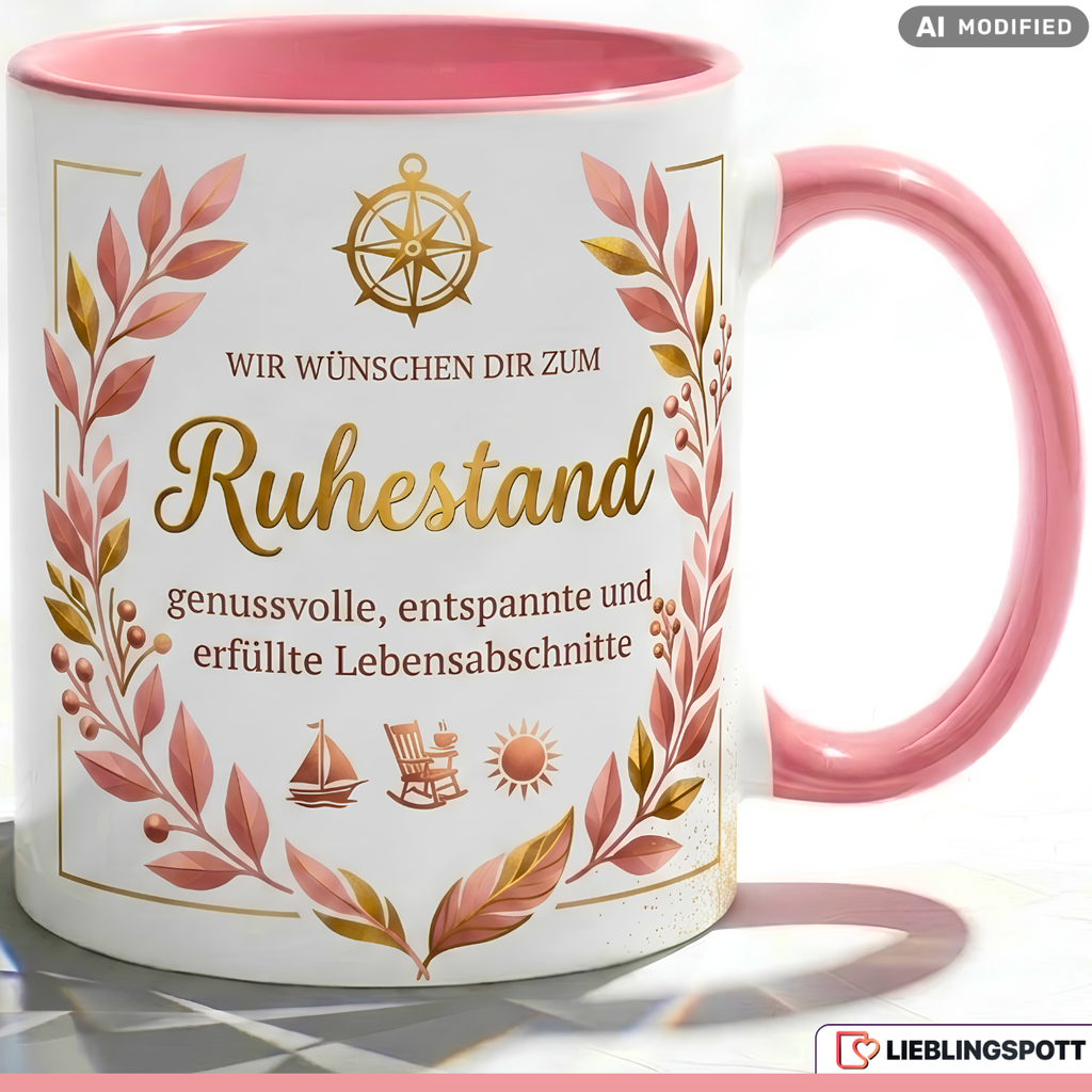 Ruhestand Tasse Spruch Geschenk Abschied Kollegin Rosa Becher 330ml