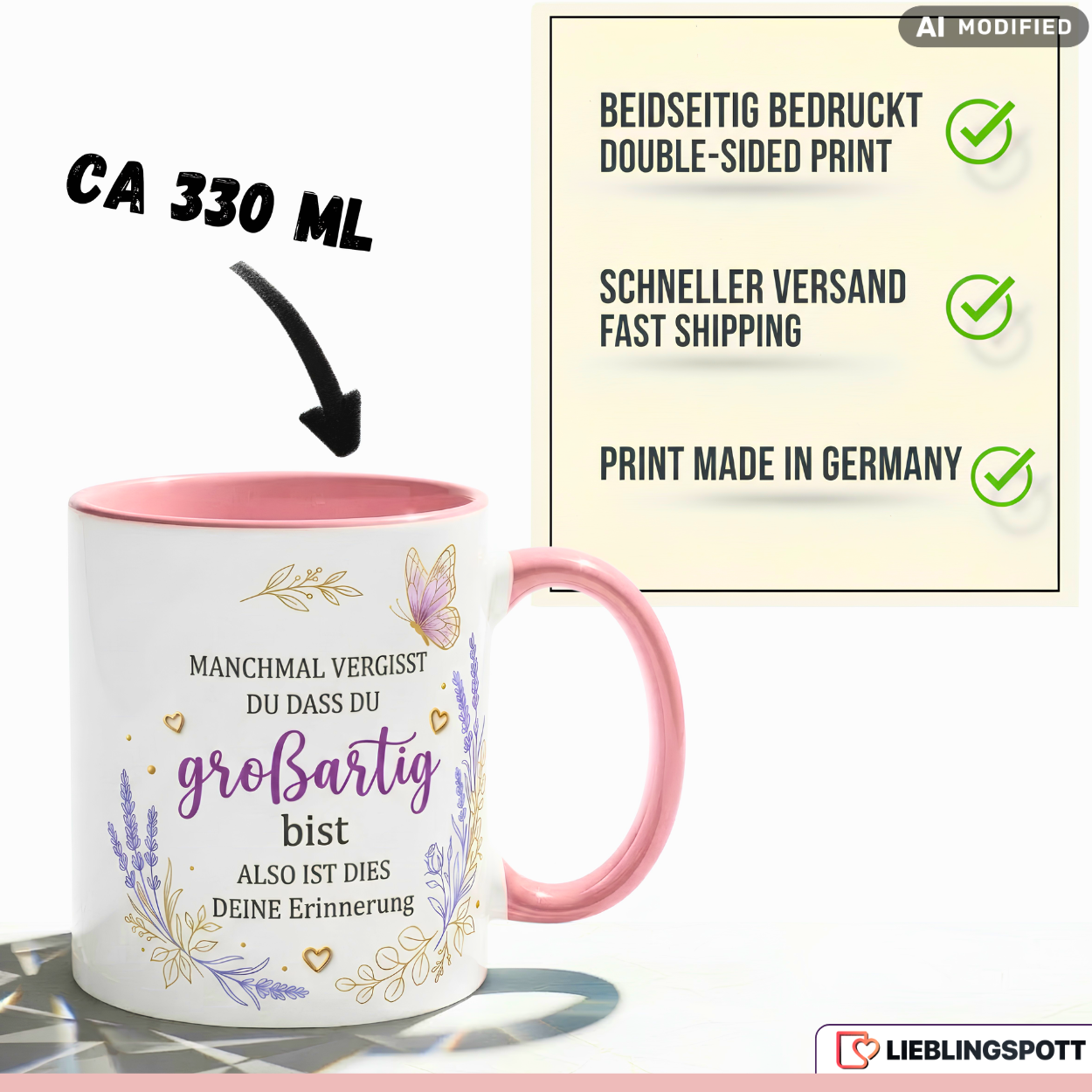 Großartig Tasse Spruch Motivation Geschenk Freundin Rosa Becher 330ml