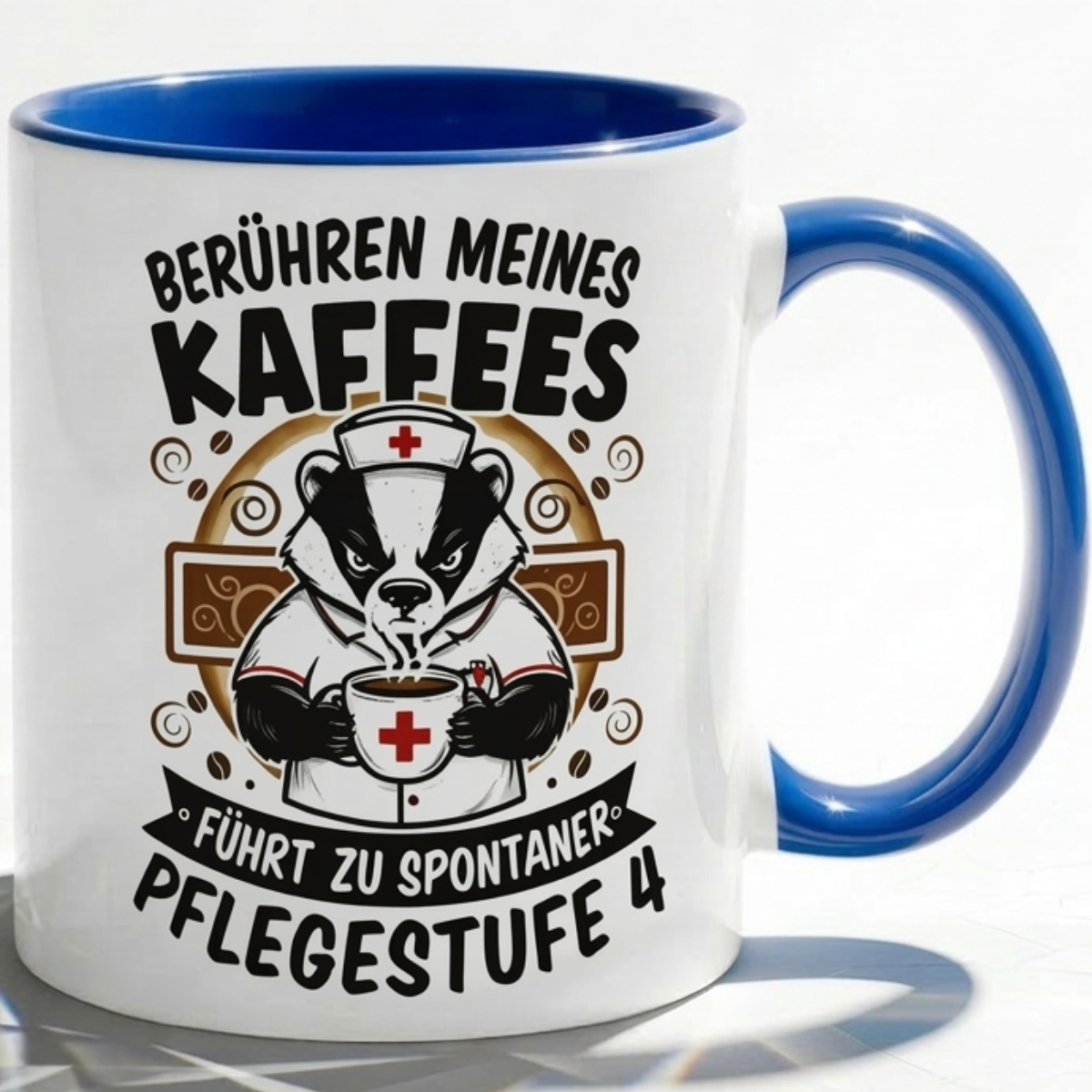 Dachs Krankenschwester Büro Kaffeetasse Pflegestufe 4 als Geschenk Kollegen mit Humor