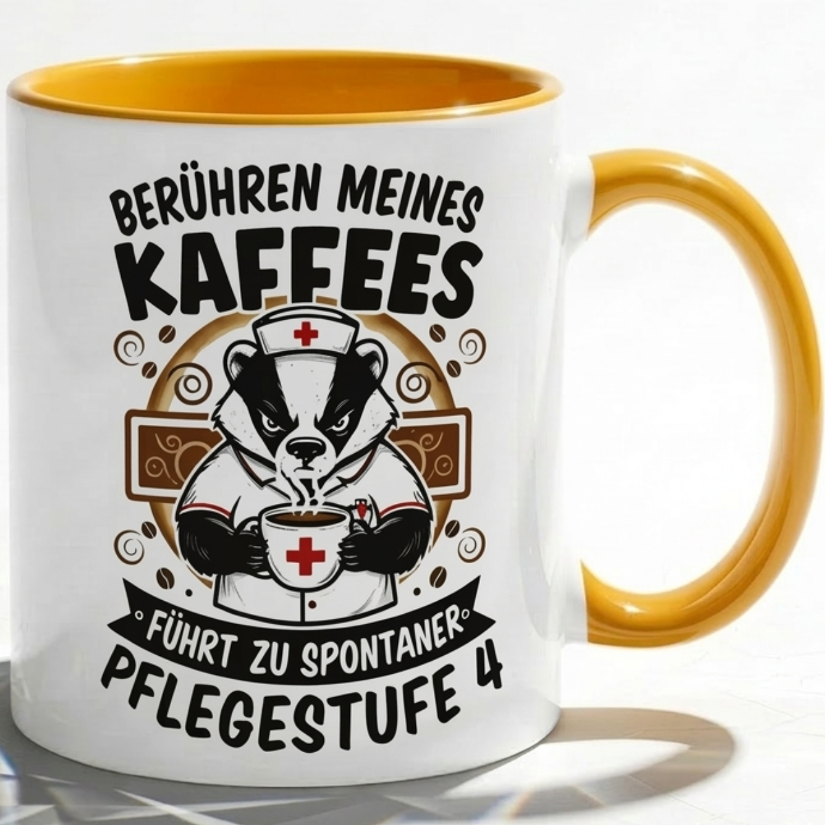 Dachs Krankenschwester Büro Kaffeetasse Pflegestufe 4 als Geschenk Kollegen mit Humor