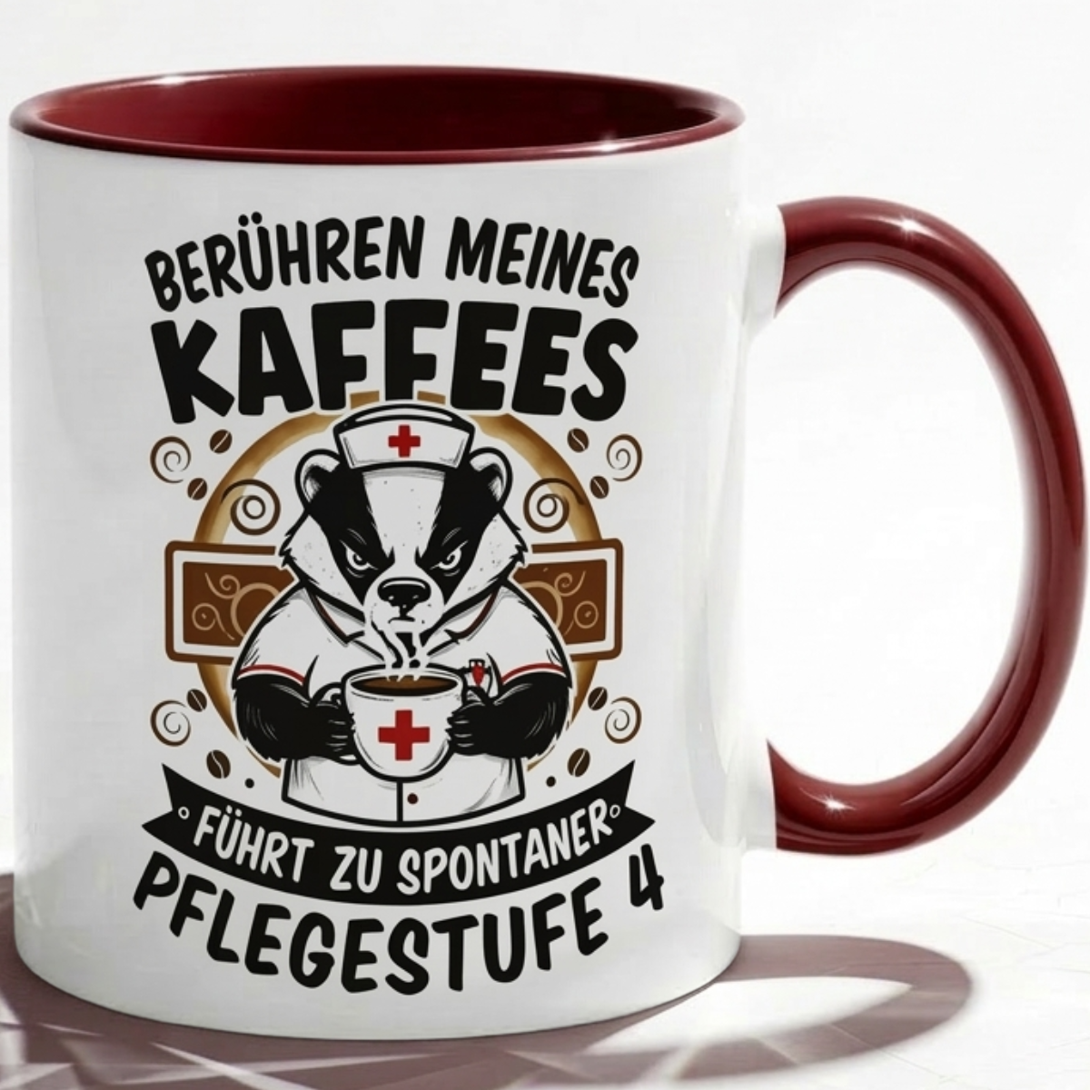 Dachs Krankenschwester Büro Kaffeetasse Pflegestufe 4 als Geschenk Kollegen mit Humor