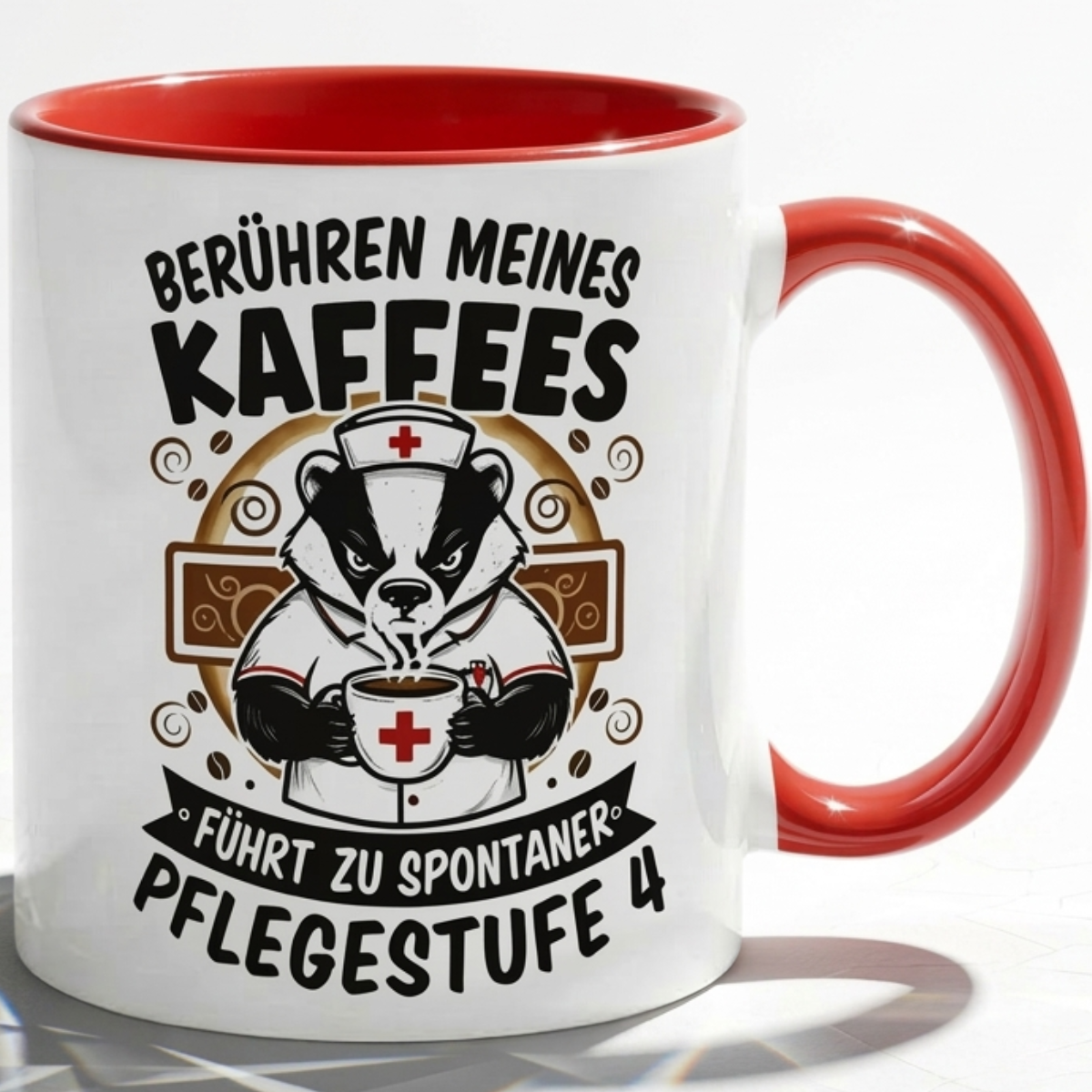 Dachs Krankenschwester Büro Kaffeetasse Pflegestufe 4 als Geschenk Kollegen mit Humor