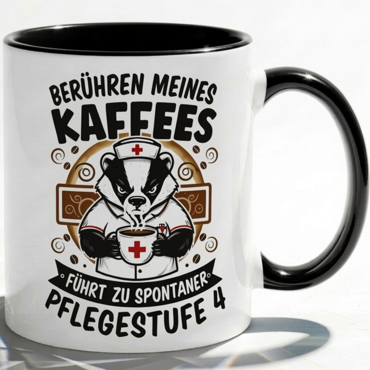 Dachs Krankenschwester Büro Kaffeetasse Pflegestufe 4 als Geschenk Kollegen mit Humor