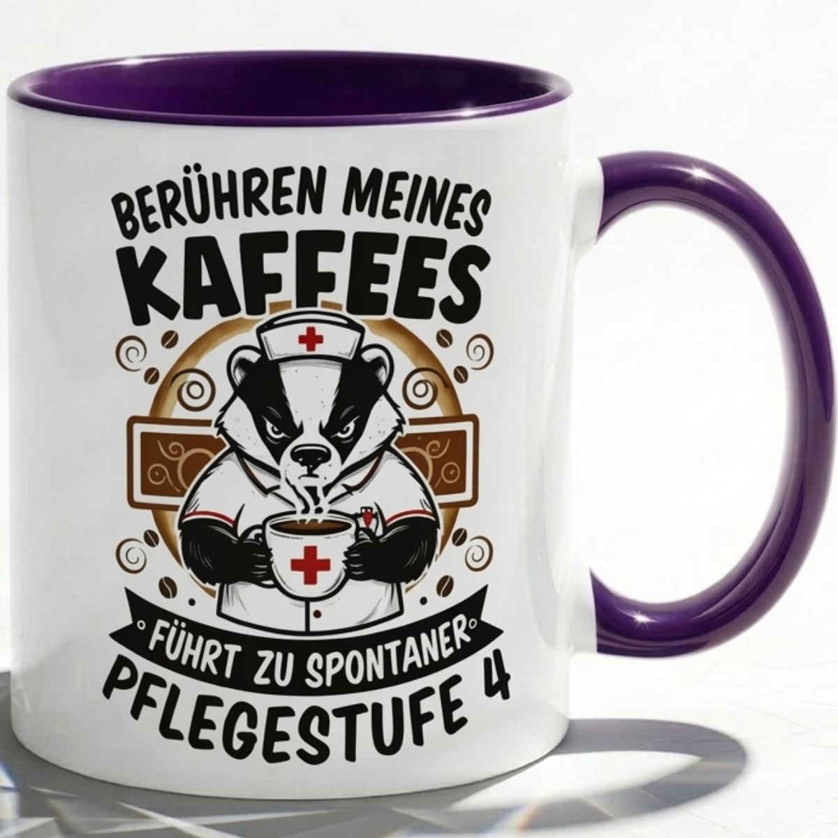 Dachs Krankenschwester Büro Kaffeetasse Pflegestufe 4 als Geschenk Kollegen mit Humor