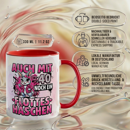 40 Jahre Tasse Geburtstag für Frau Geschenk Häschen in Rosa Kaffeebecher