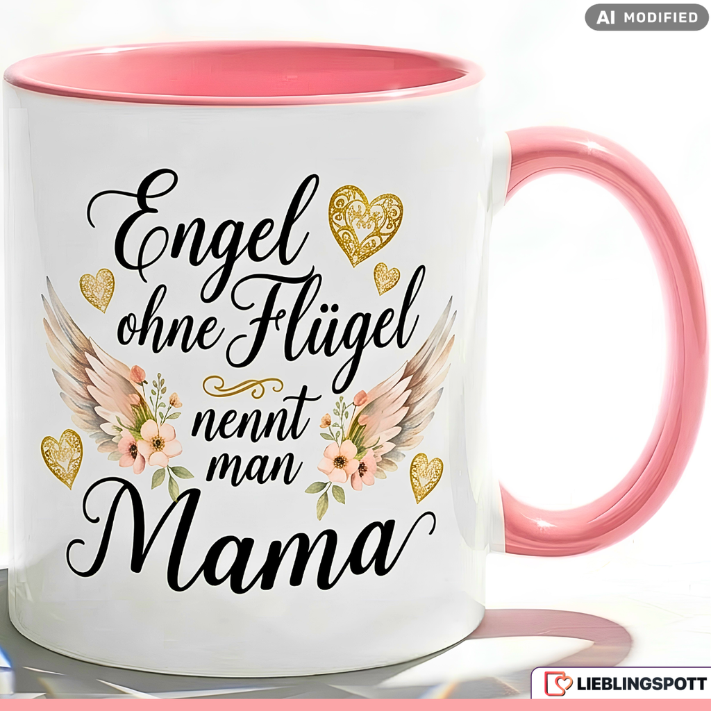 Mama Tasse Spruch Engel ohne Flügel Geschenk Roter Becher 330ml