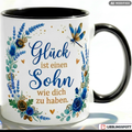 Sohn Tasse Spruch Glück Geschenk Geburtstag Blau Kaffeetasse 330ml