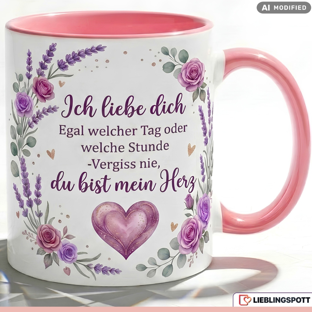 Liebe Tasse Ich liebe dich Spruch Geschenk Partner Rosa Becher 330ml