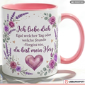 Liebe Tasse Ich liebe dich Spruch Geschenk Partner Rosa Becher 330ml