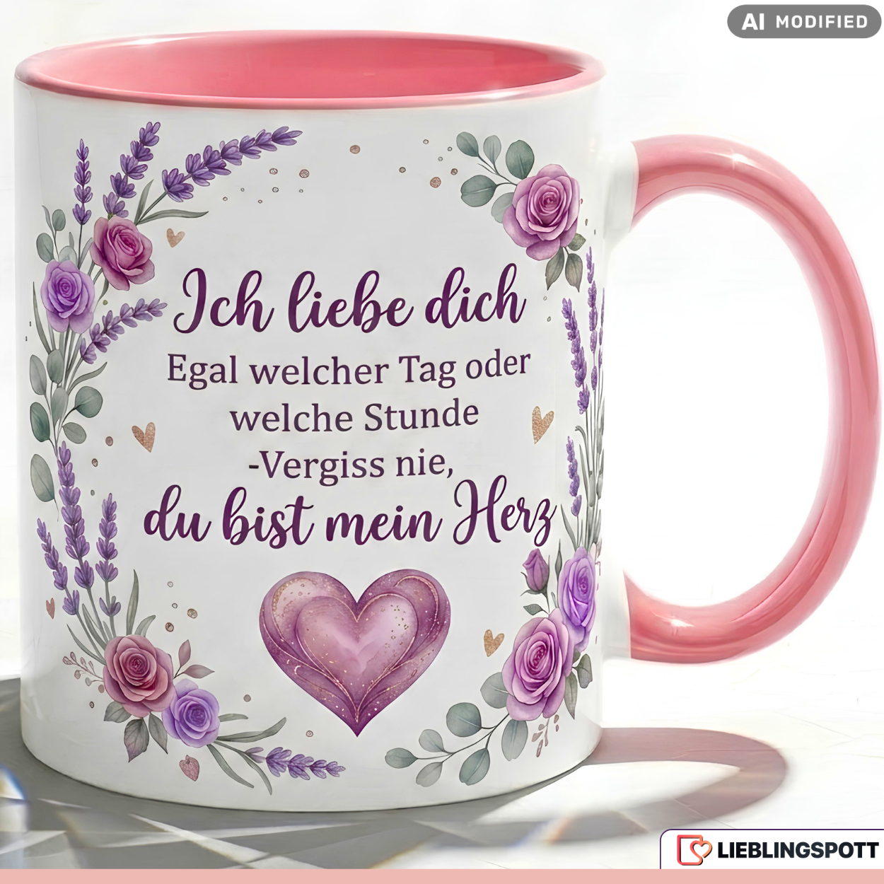 Liebe Tasse Ich liebe dich Spruch Geschenk Partner Rosa Becher 330ml
