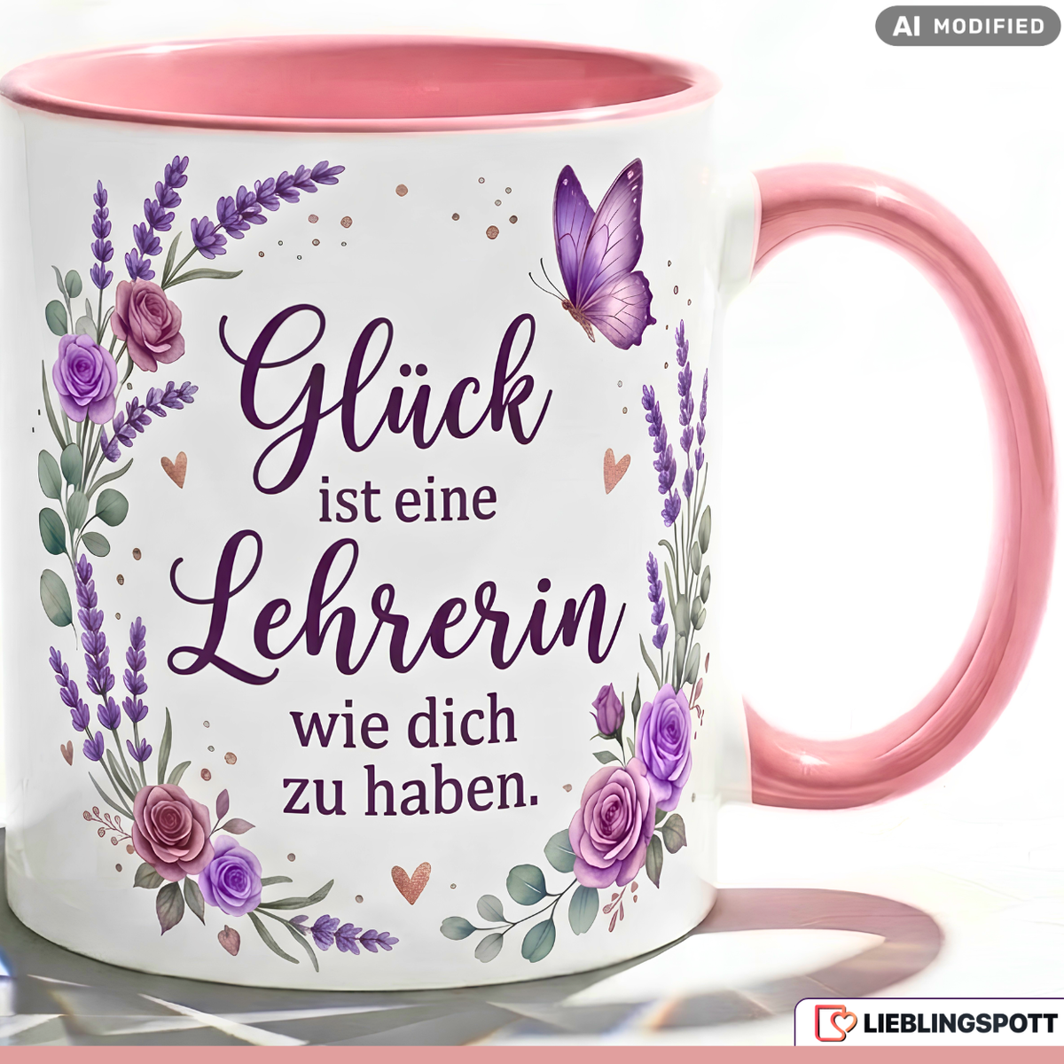 Lehrerin Tasse Spruch Dankeschön Geschenk Lila Becher 330ml