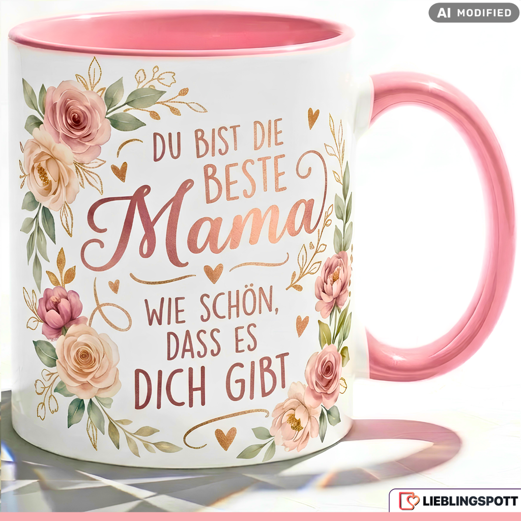 Mama Tasse Spruch Beste Geschenk Danke Muttertag Rosa Becher 330ml