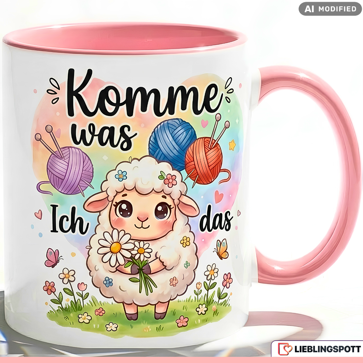 Sheep Mug Saying "Come What May" Gift Red Mug 330ml