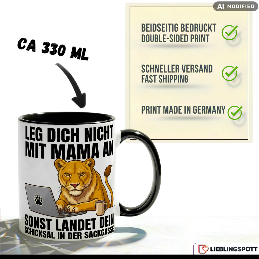 Löwin Tasse Spruch Mama Büro Muttertag Geschenk Gelber Becher 330ml