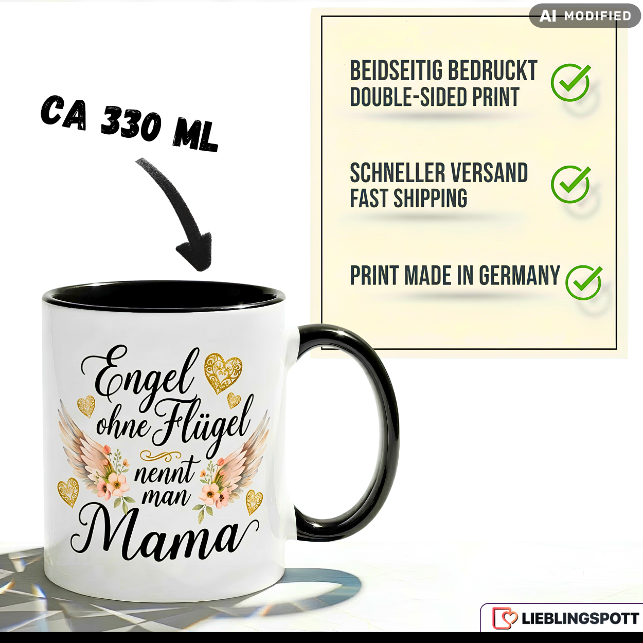 Mama Tasse Spruch Engel ohne Flügel Geschenk Roter Becher 330ml