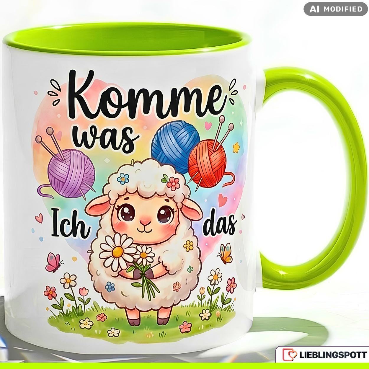 Sheep Mug Saying "Come What May" Gift Red Mug 330ml